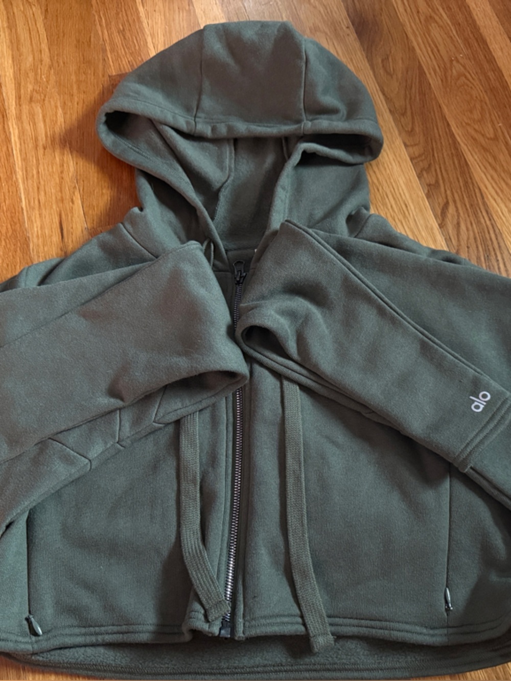 ALO Yoga Olive Green Hooded Cropped Zip Jacket